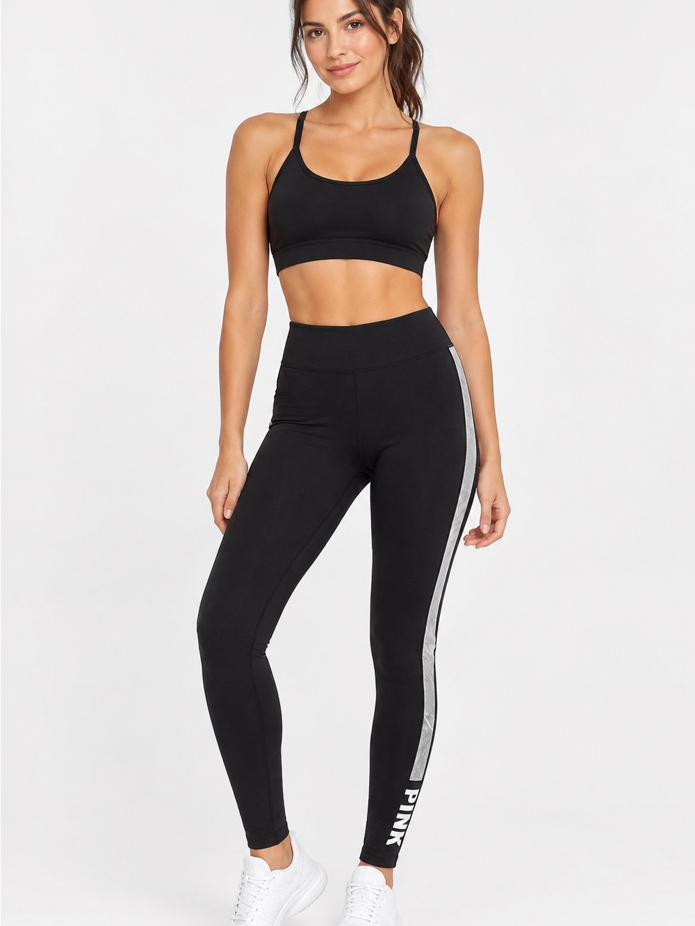 PINK Victoria's Secret Black Leggings with Silver Side Stripe